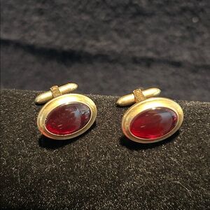 Cuff Links. Gold Tone with Ruby Red Stones. By Correct Quality